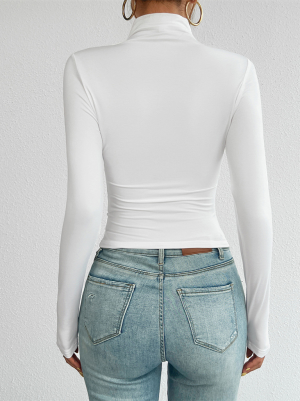 Women’s Y2K Slim Fit Solid Color Knitted Bottom Long Sleeve Top