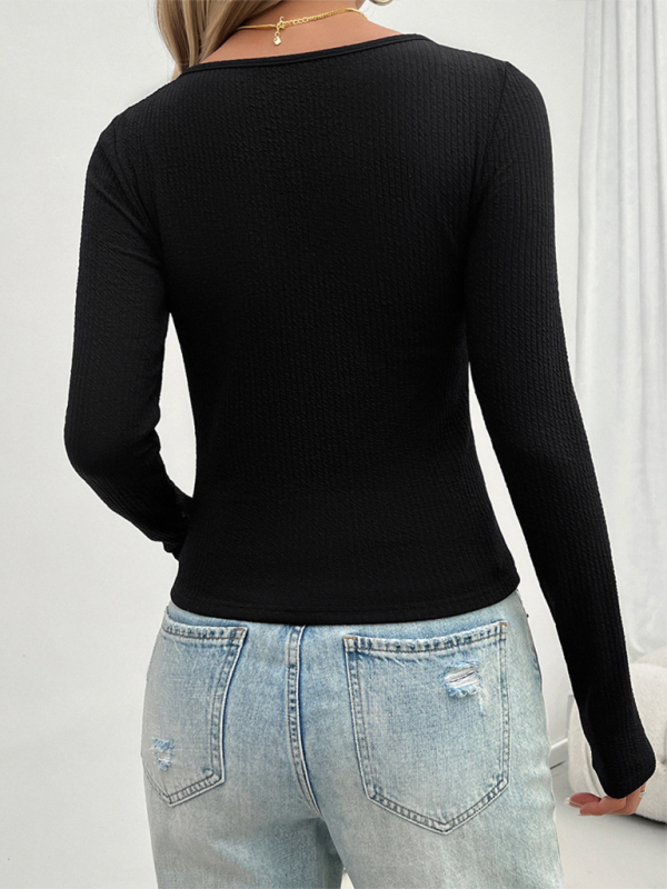 Women’s Y2k slim fit U-neck long sleeve top