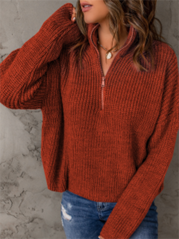 Women’s zippered loose turtleneck long sleeve pullover sweater