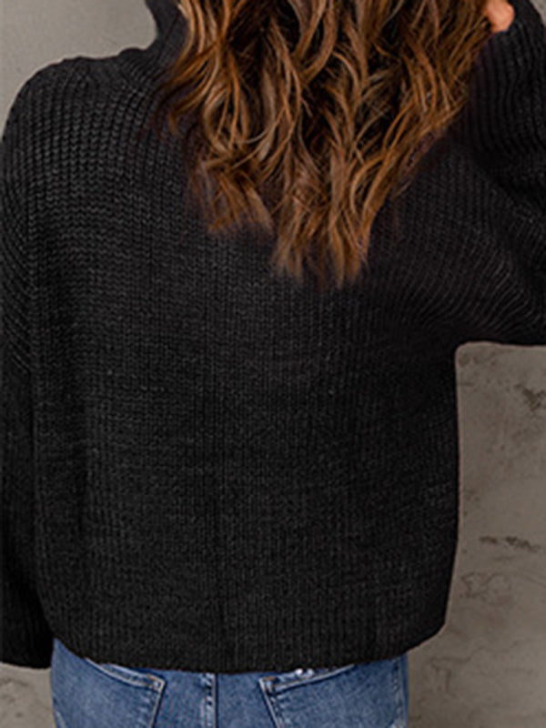 Women’s zippered loose turtleneck long sleeve pullover sweater