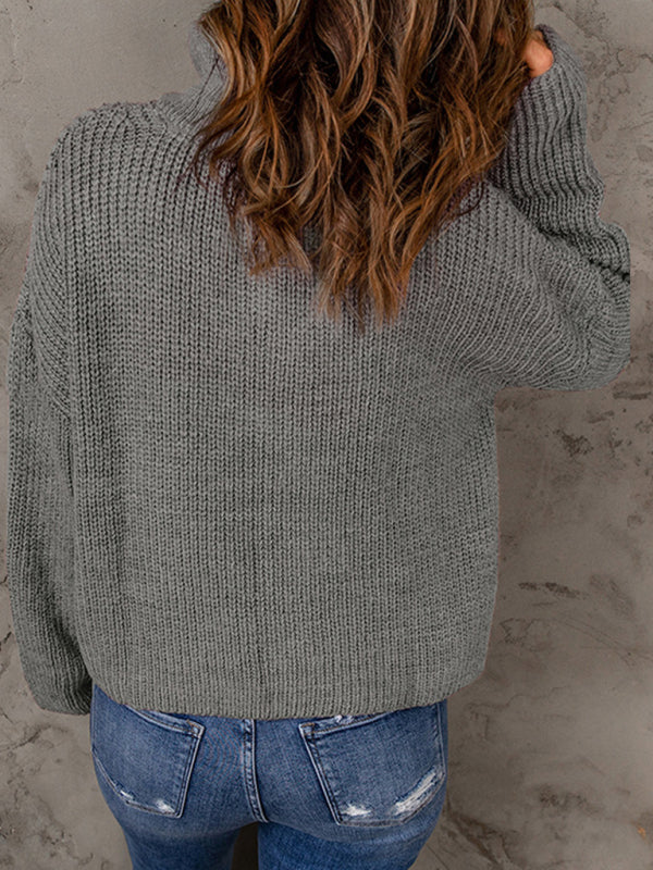 Women’s zippered loose turtleneck long sleeve pullover sweater