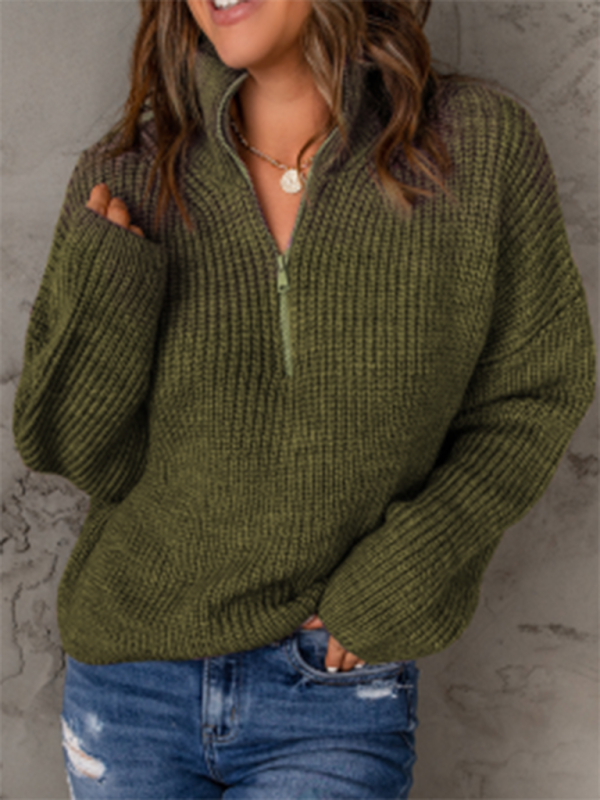 Women’s zippered loose turtleneck long sleeve pullover sweater