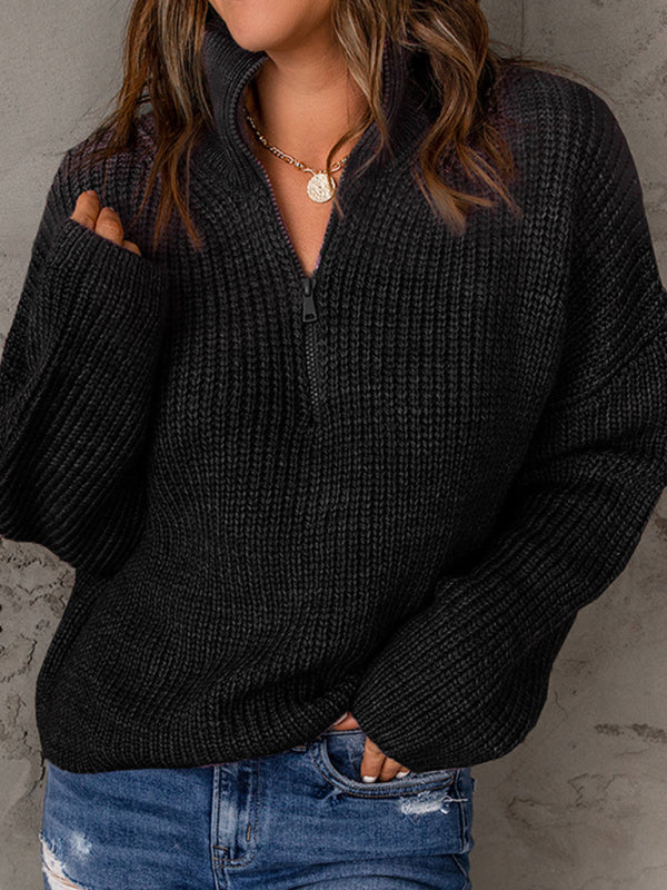 Women’s zippered loose turtleneck long sleeve pullover sweater