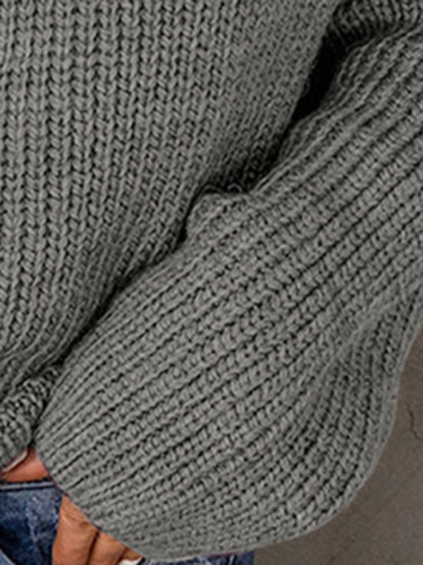 Women’s zippered loose turtleneck long sleeve pullover sweater