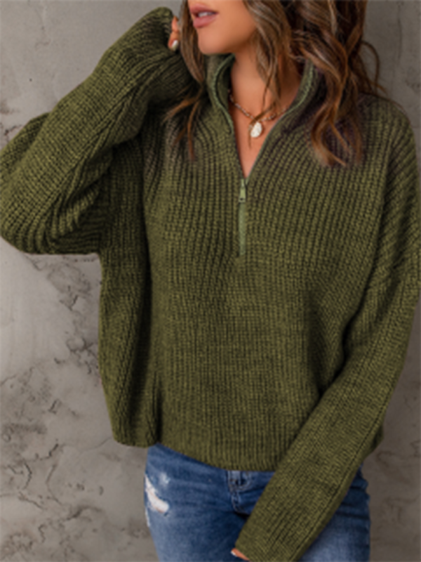 Women’s zippered loose turtleneck long sleeve pullover sweater