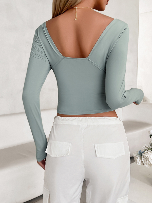 Y2K women’s autumn and winter v-neck slim long-sleeved top